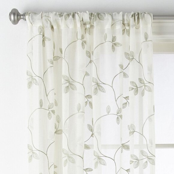 NEW Regal Home Embroidered Sheer Single Curtain Panel Ivory Green Clay 50x63 - Picture 3 of 6